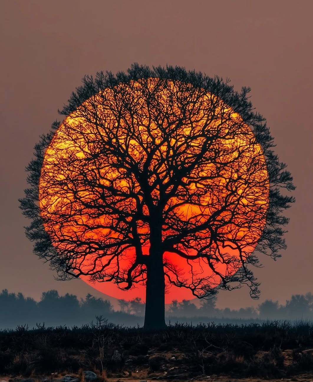 Sunset silhouette tree